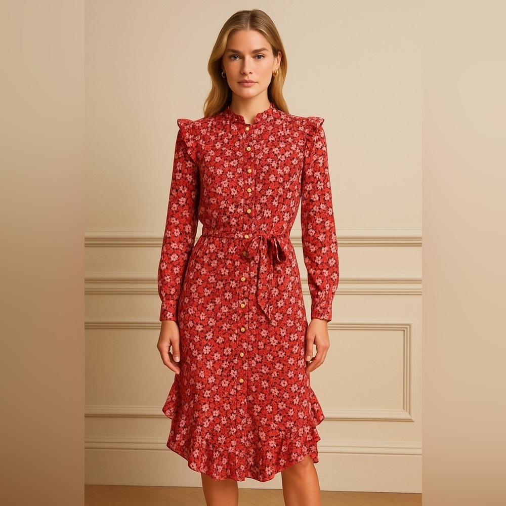 NWT Lauren Ralph Lauren Vasha Floral Ruffle Shirt Dress – Size 4